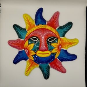 Colorful Hand Painted Mexican Ceramic Sun Face Wall Decor